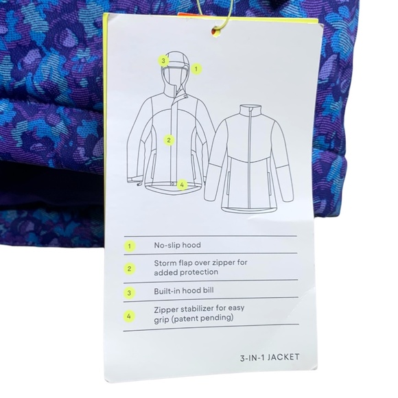 NWT All In Motion Women's 3-in-1 Jacket Size XL Blue Purple Hooded Weather Rain - Picture 3 of 10